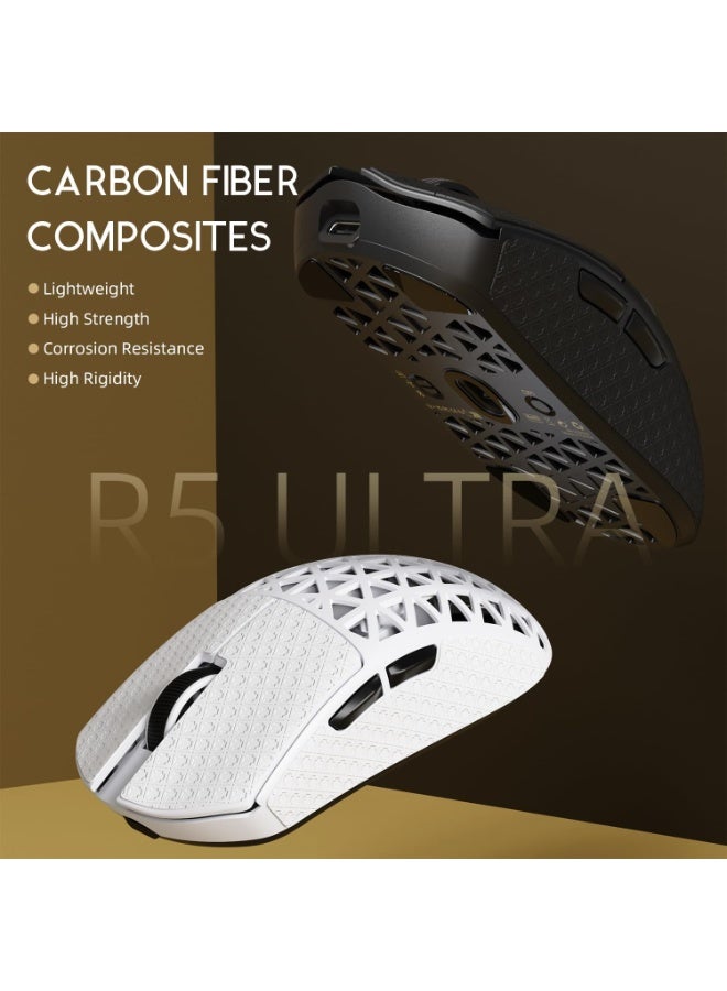 هجوم القرش ماوس الألعاب R5 Ultra 8K اللاسلكي، والبلوتوث، والسلكي بدقة 42000 نقطة في البوصة - مستشعر PAW3950 MAX - هيكل من ألياف الكربون فائق الخفة بوزن 39 غرامًا - شريحة Nordic 52840 MCU - Image 2